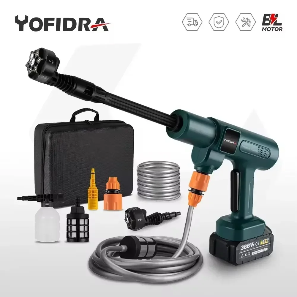 Yofidra 3500W 200Bar High Pressure Brushless Electric Washer 6 IN 1 Cordless Cleaning Spray Gun Tools For Makita 18V Battery