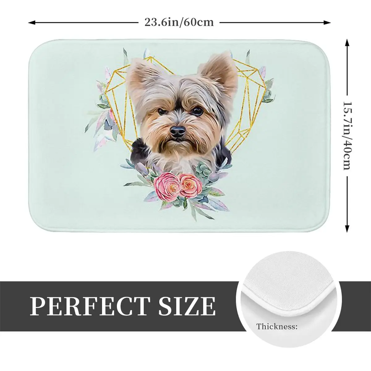 Yorkie Yorkshire Terrier Dog Heart Frame Non-slip Doormat Floor Mat Carpet Rug for Kitchen Entrance Home Living room Footpad Mat