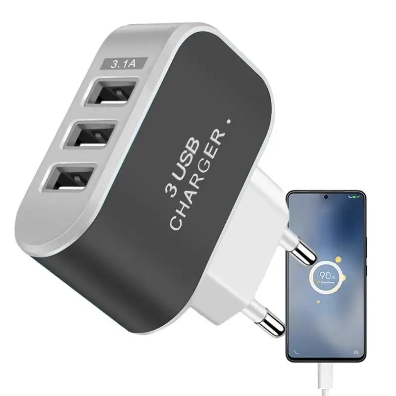 3 Ports USB Charger Fast Charging Lumiinous QC 3.1 Travel Charger For All Mobile Phones Adapter EU KR US UK Plug Standard