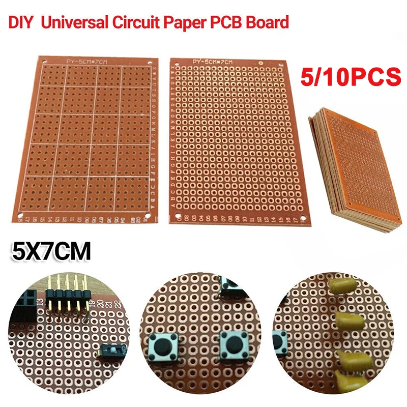 5/10PCS Universal PCB Breadboard 5*7CM Gelb Einseitige Leiterplatten 1,2 MM Dicke DIY Prototyp Kupfer PCB Board
