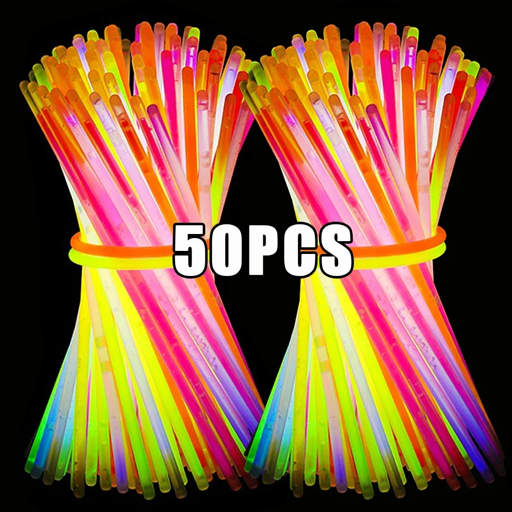 50/1Pcs Fluorescence Party Glow Sticks Glow In The Dark Bracelets Necklace DIY Colorful Stick Christmas Wedding Party Decoration