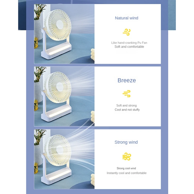 Desktop Small Fan Rotating Shaking Head Wall Hanging Ceiling Fan Night Light Portable Mini Table Fan