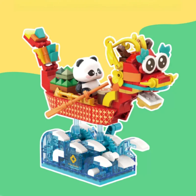 chinese-dragon-boat-building-blocks-q-version-panda-model-cartoon-animal-collection-ornaments-birthday-gift-children's-toys