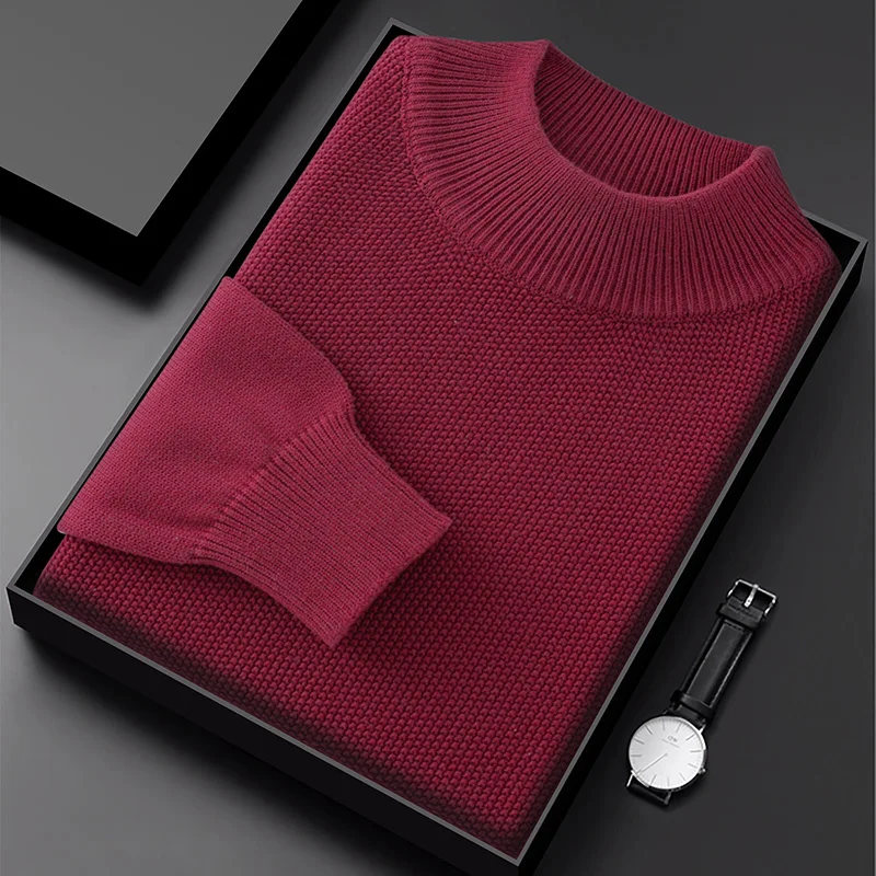 LDZWSM Men's Sweaters Pure Color Men Cotton Sweater Half High  Collar Big Size Pullover for Man Tops Sweater