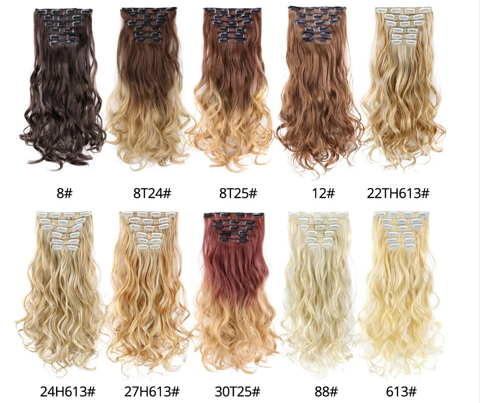 Synthetic Wavy 16Clips In Hair Extension Long Straight Hairpieces Clip In New 16Clips Hair Women Hair Clips Hairpiece Ombre