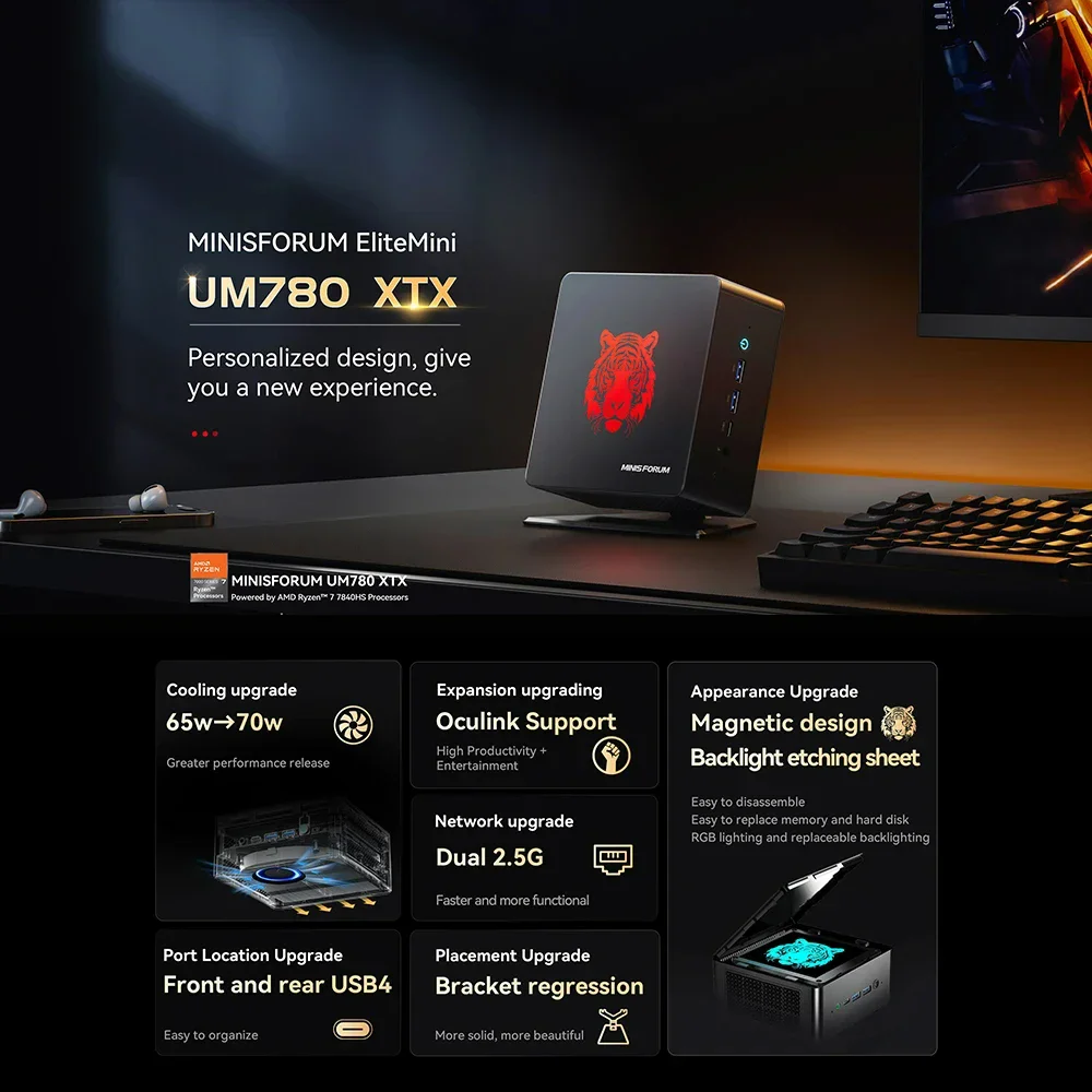 UM890 UM880 Pro Mini PC AMD Ryzen 9 8945HS 7 8845HS 2 * USB4.0 2 * DDR5 2 * PCIE4.0 Finestra 11 Mini computer da gioco WiFi6