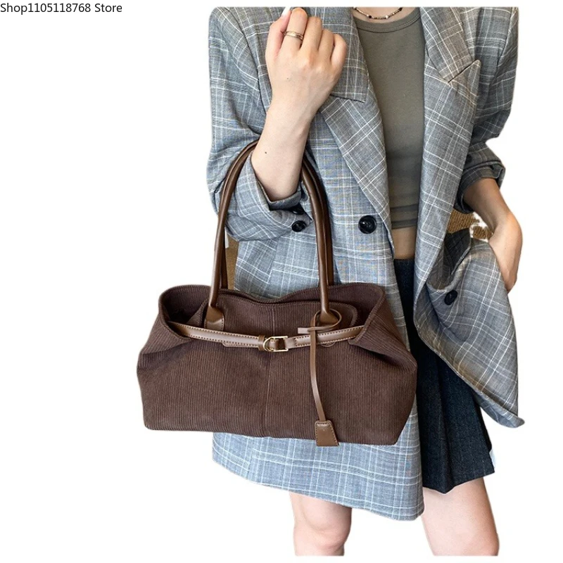

Stylish Design Corduroy Square Shoulder Bags Solid Hasp Retro Large Capacity High Quality Commute Tote Bags for Women