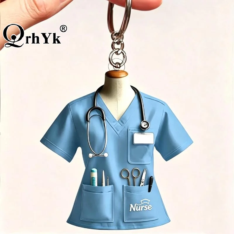 New Product Creative Design Acrylic 2D Nurse Clothing Keychain Bag Pendant Keyring Decoration Nurses Day Gift Jewelry Gift
