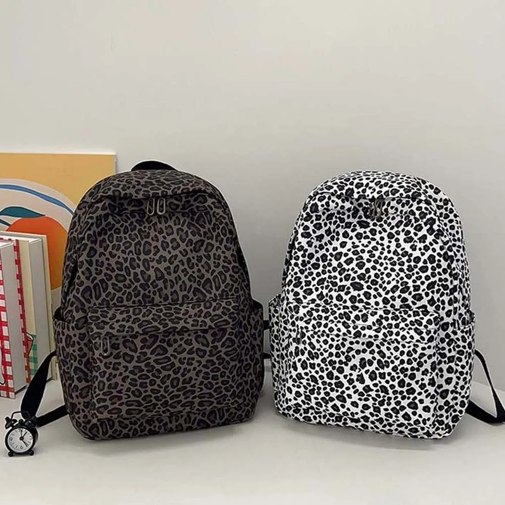 Laptop Bag Nylon Leopard Print Backpack Daypack Durable Students School Bag Retro Fixed Webbing Large Capacity Backpack Women