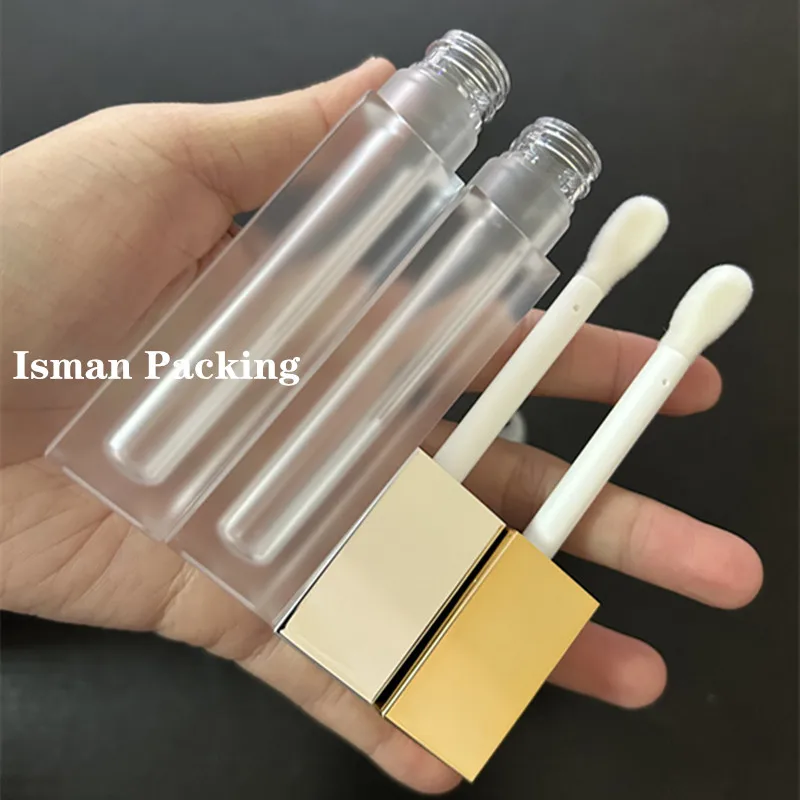 40 stks lege hervulbare vierkante goud sliver grote borstel toverstaf lippenstift lipgloss container buizen frosted lipgloss fles verpakking 5 ml