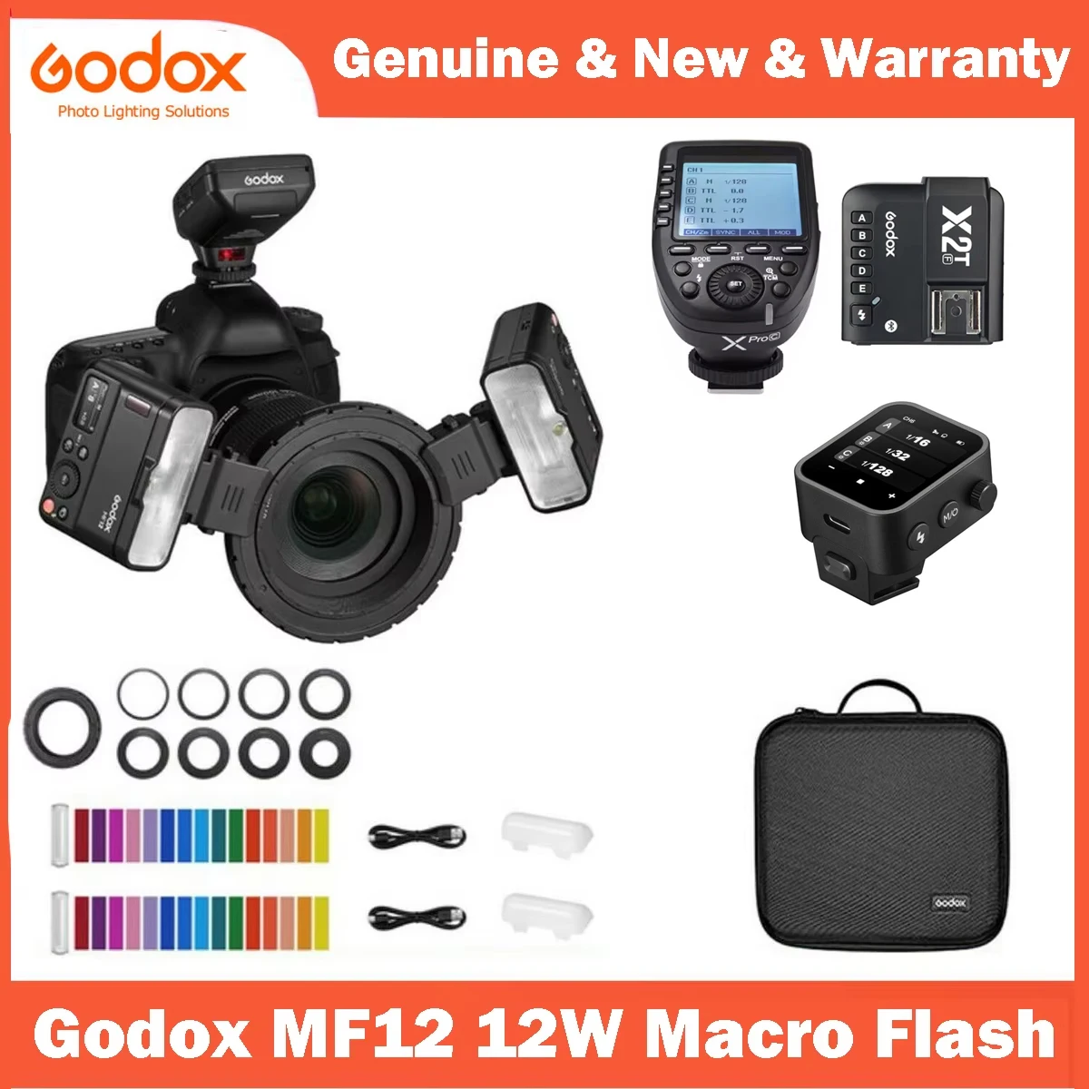 Godox MF12 MF12-K2 Macro Flash Light 2.4GHz Wireless Control built-in X System TTL Flash Speedlite with Color Filter for Canon