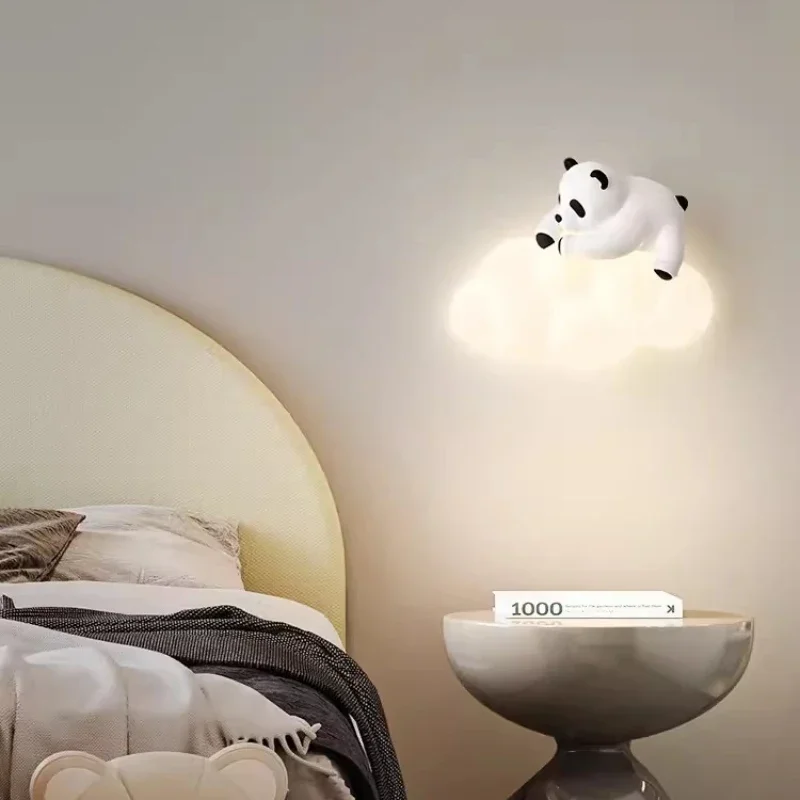 

Modern cartoon bedroom wall lamp cute children's room panda wall lamp LED cloud lamp male and female bedside lighting fixtures