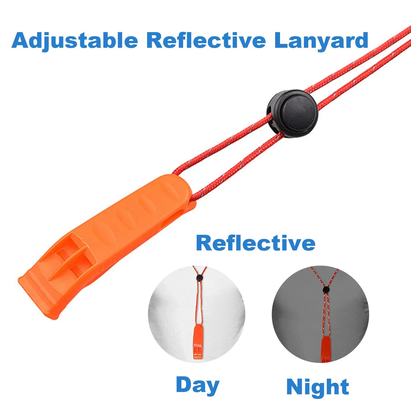 Safety Survival Whistles with Adjustable Reflective Lanyard Emergency Plastic Whistle Marine Whistle