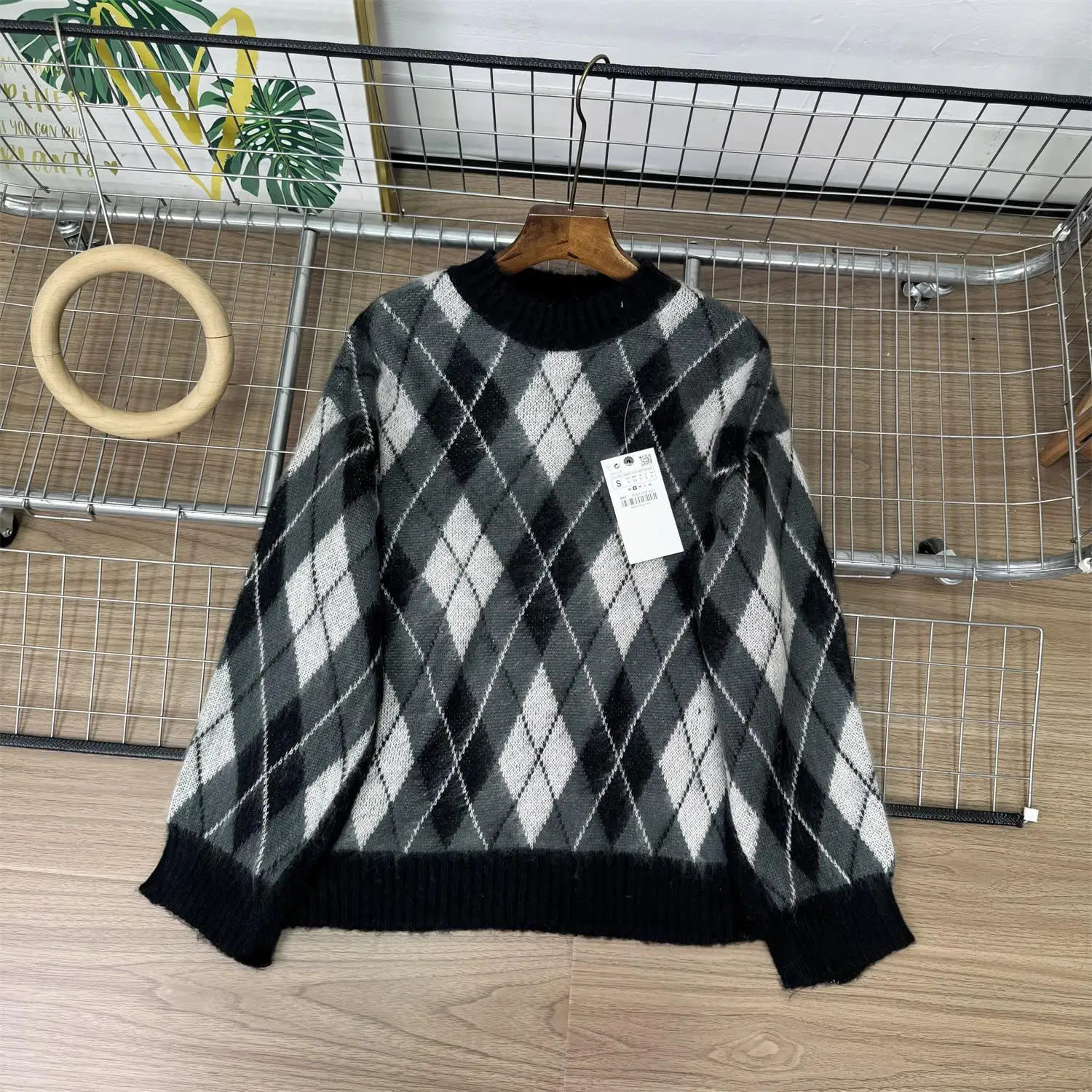 

Sweet Faionable Loose Diamond Pattern round Ne Knitwear Sweater WMXZ Autumn New Arrival Women's Faion Commute Sle