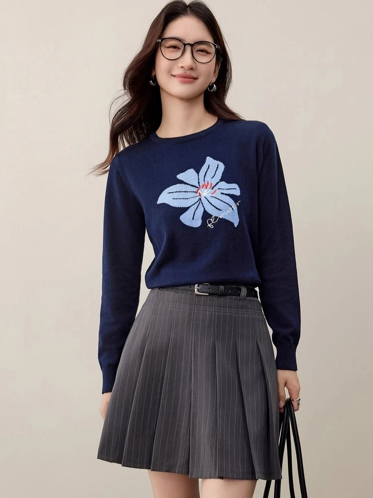 

SENTUBILA Long Sleeve Knitted Sweater Women's Autumn Knitwear Crew Neck Straight Simple Commuter Top Female Clothing W53HE3122