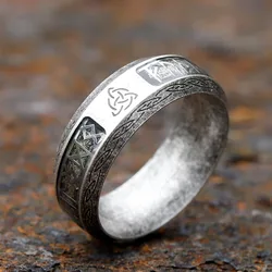 2023 New 316L Stainless Steel Odin Norse Viking Celtic Knot Ring For Man Fashion Red Veneer Jewelry Party Gift free shipping