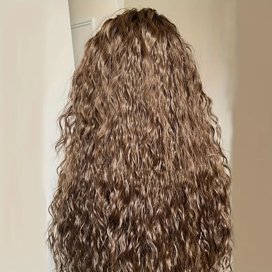

180Density Kinky Curly 26Inch Glueless Long Ombre Brown Deep Lace Front Wig For Women With Baby Hair Preplucked Daily