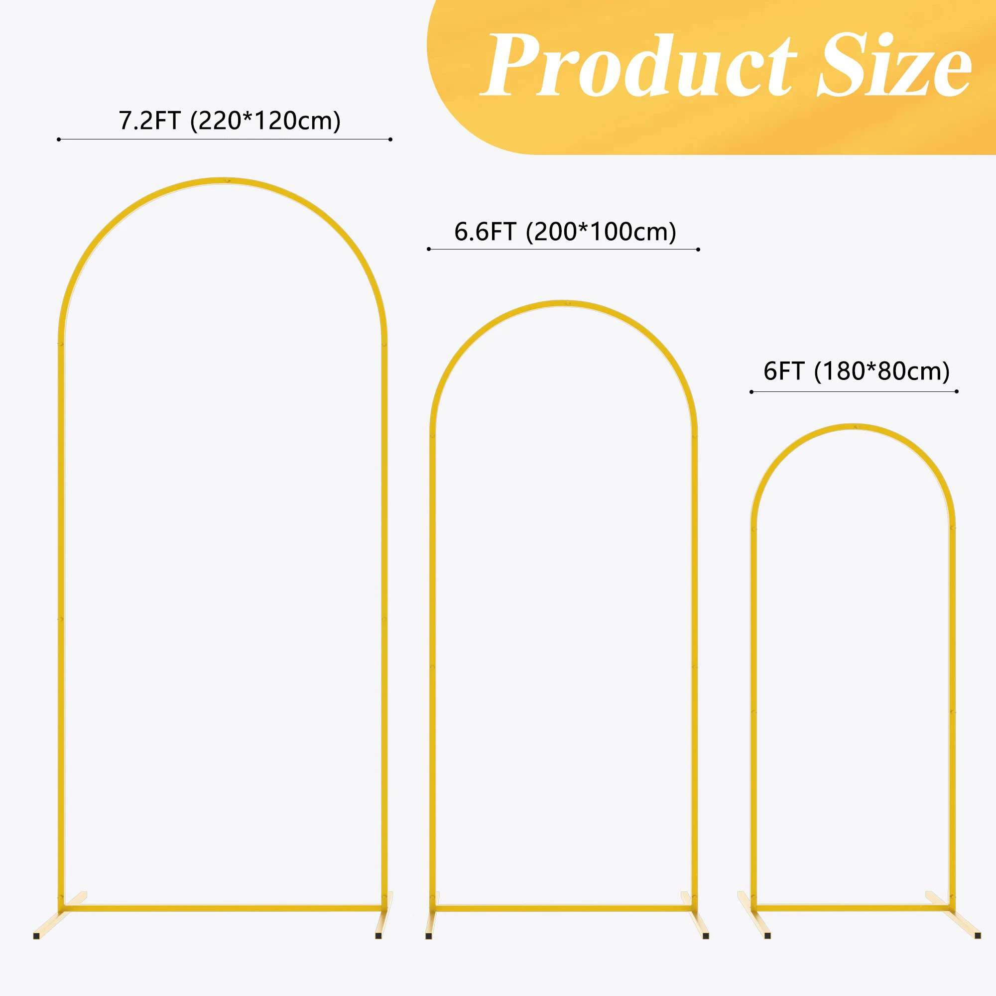 Birthday Party Supplies Decoration 6FT 6.6FT 7.2FT Metal Arched Balloon Frame Backdrop Stand Gold Floral Wedding Arch