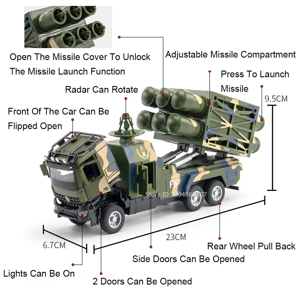 1:35 Miniature Model Toy HongQi-16 Air Defense Missile Vehicle Alloy Diecast Sound Light Doors Opened Pull Back Gifts for Kids