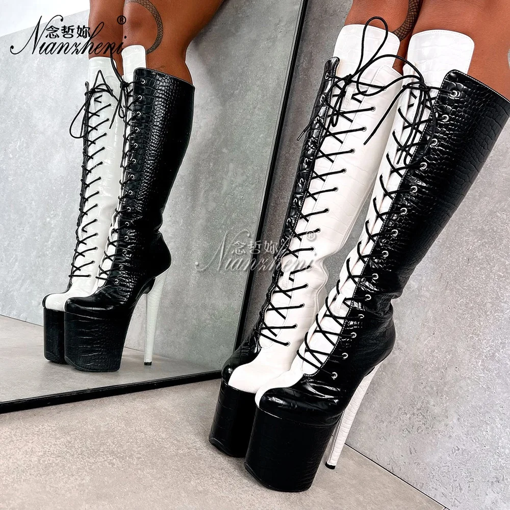 20cm stiletto heels Sexy Fetish Gothic Shoes white stripper boots pole dancing show Crossdresser fashion Nightclub Exotic Punk