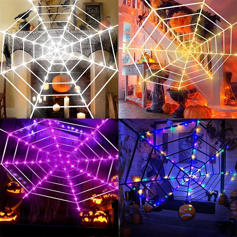 Halloween Spider Web LED Lights Luminous Scary Props Indoor Outdoor Halloween Decoration Party Garden Yard Haunted House Décor