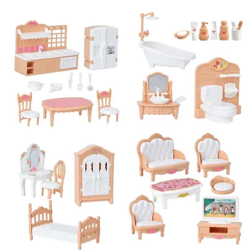 

31 Items / Lot Kids Toys Miniature Dollhouse Furniture Kitchen Sofa Table TV Bed Living Room Bathroom Set For Dolls Girls' Gifts