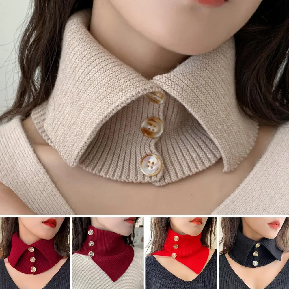 Knitted Scarf Fake Collar Button Closure Tube Scarf Wind-proof Neck Gaiter High Elasticity Winter Circle Loop Neck Warmer