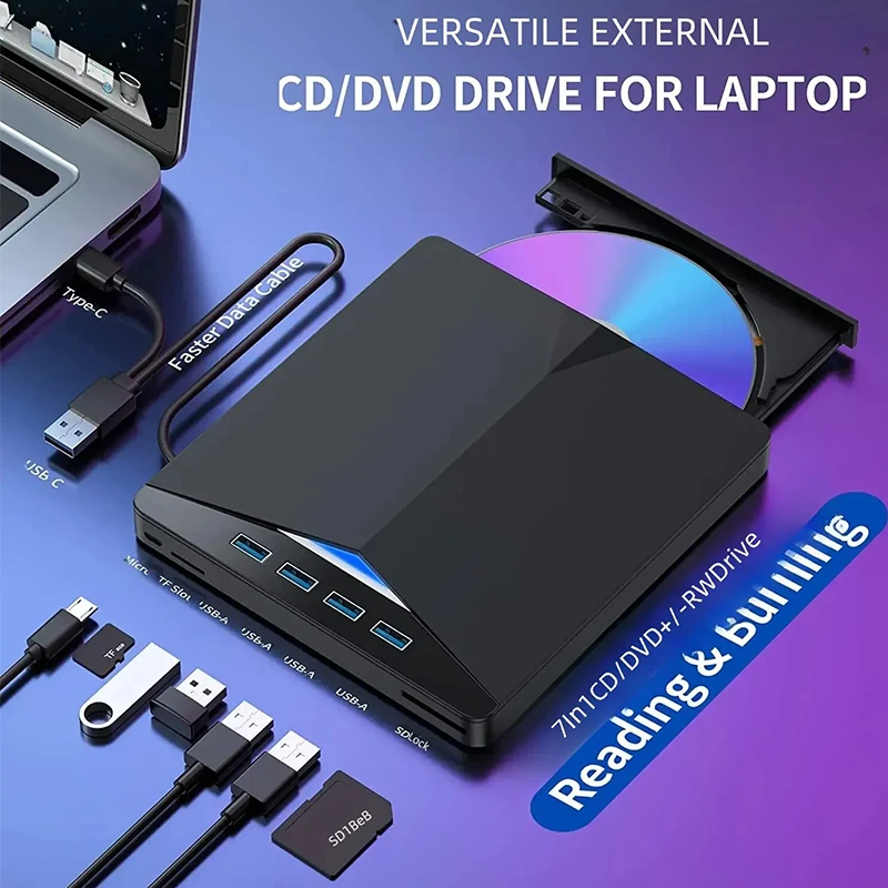 7-in-1 USB 3.0 tipo C esterno CD DVD RW unità ottica lettore masterizzatore DVD unità Super ottica per PC Laptop Notebook