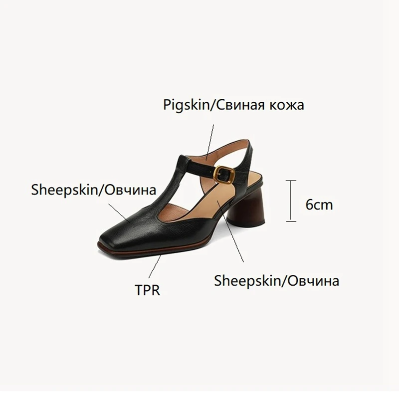 Nowe letnie buty damskie Square Toe Chunky Heel Women Sandały damskie Mary Janes Sheepskin Shoes High Heels Concise Shoes for Women