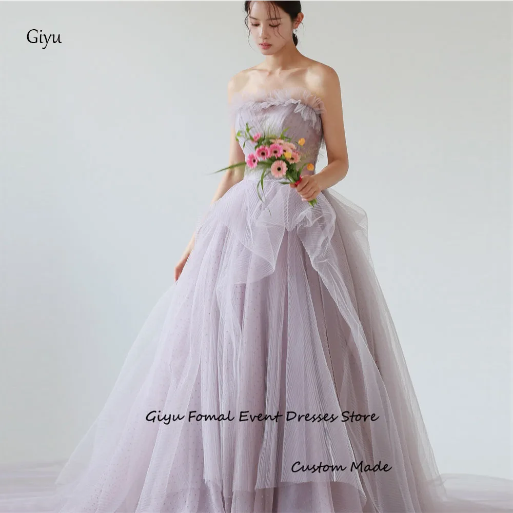 Giyu Fairy Old Purple Tulle Wedding Dresses Korea Photo shoot Strapless Ruffles Garden Bridal Gowns Formal Evening Dress Corset