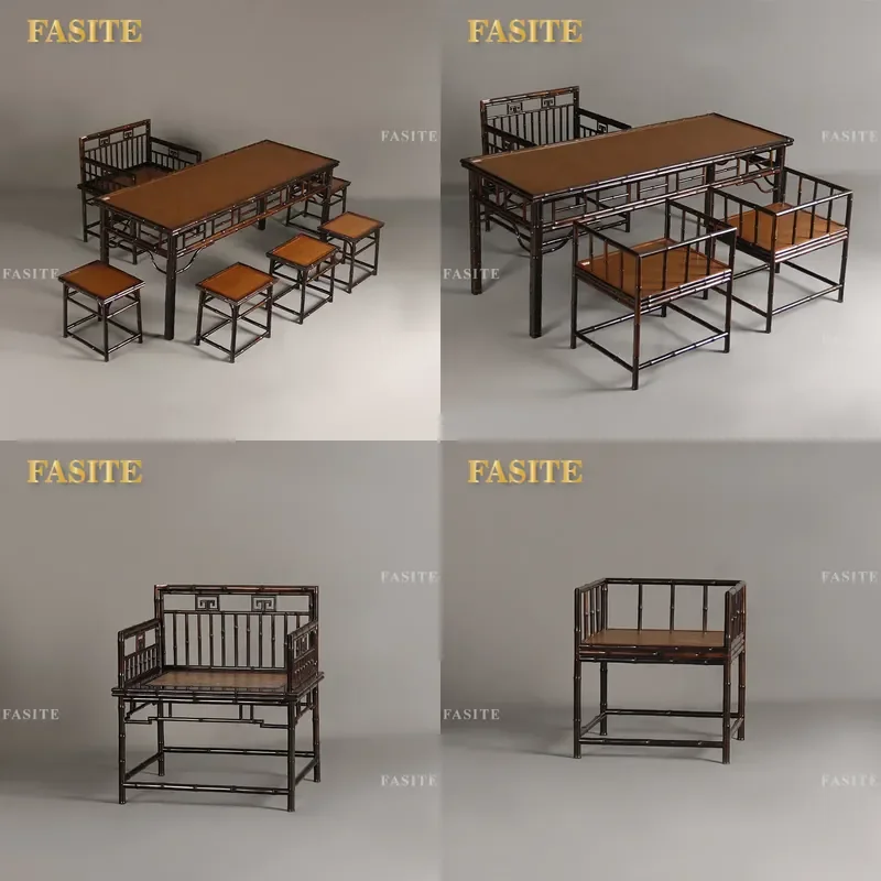 For Ming Style Purple Bamboo Tea Table Rectangular Dining Table Painting Case Set for Tea Room  Space Furniture