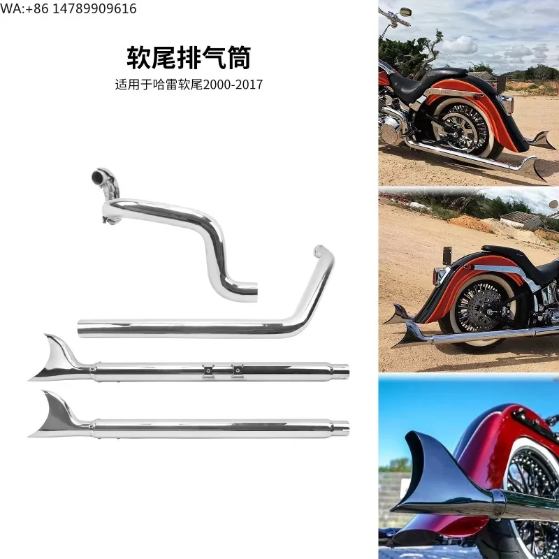 Silver for Softail Heritage Successor Fat Boy Breakout 00-17 Modified FishTail Exhaust PipeGangster AccessoriesMotorcycle parts