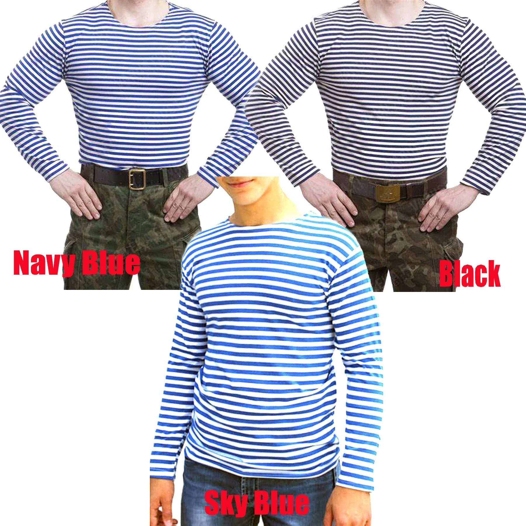 Militar russo pára-quedista algodão camiseta masculina, camisa listrada de marinheiro, listras marinhas, manga comprida, VDV, telnyashka tops