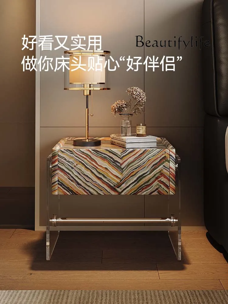 

yj5 Italian color design acrylic bedside light luxury modern simple large-capacity bedroom bedside storage cabinet