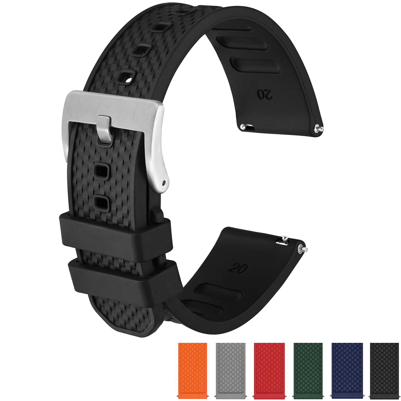 

ANBEER FKM Watch Strap Replacement and Adjustable 20mm 22mm Wristband for Men Stainless Steel Buckle Quick Release Watchband