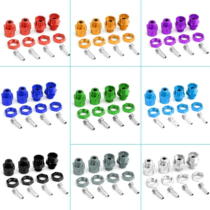 4PCS Metal Hex Adapter 12Mm To 17Mm Wheel Hex Hubs Adapter Extension Conversion Nuts For 1/10 RC Car Replacement Red