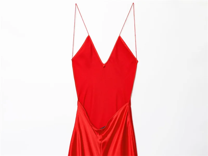 Sukienka damska 2025, nowa, letnia, czerwona, na ramiączkach, z jedwabnej satyny, długa, seksowna, z odkrytymi plecami, elegancka i stylowa, na plażę.