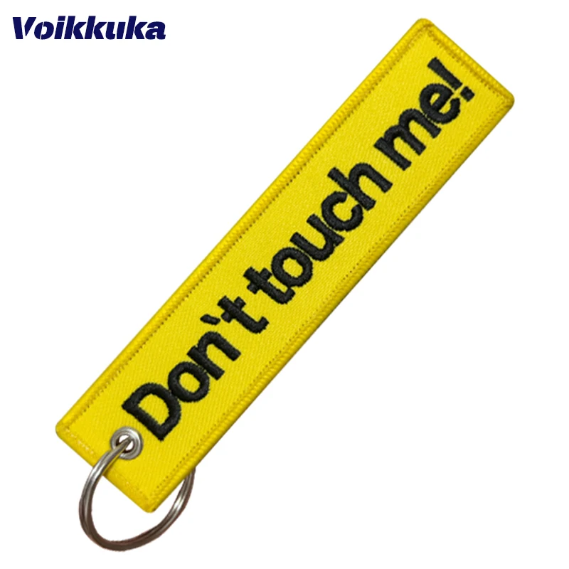 1Pc 2Pcs 3Pcs Set Sale Double Sided Embroidery Yellow Letters Don\'t Touch me Tag KeyChain Motorcycle Key Accessories Wholesale