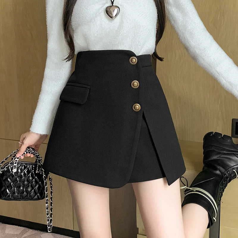 New Fashion Single-breasted Woolen Shorts Korean Women Chic High Waist Shorts Skirts Ladies Autumn Winter Casual Wool Shorts