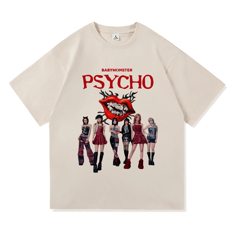 Babymonster نحن نذهبون تي شيرت أغنية جديدة النفسي موضة ريترو الرجال/النساء الملابس خمر Harajuku بلايز عالية الجودة القطن بلايز