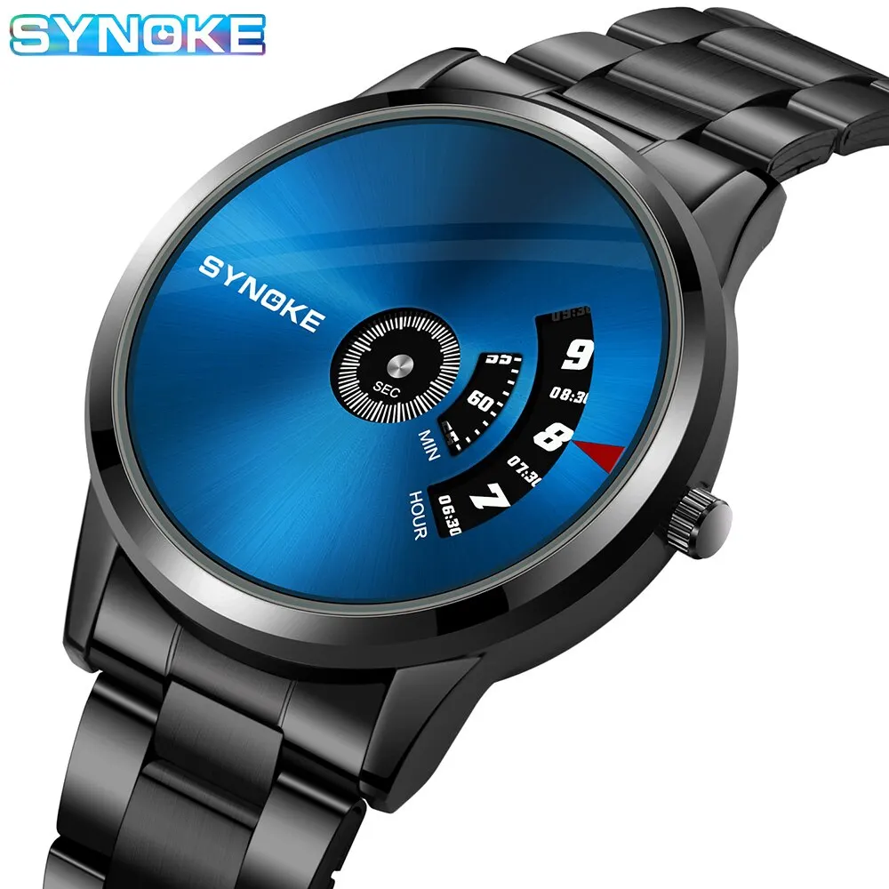 SYNOKE Quartz Watch Men Fashion Sports Waterproof Quartz Watch Student Steel Band Creative Calendar Dial Business