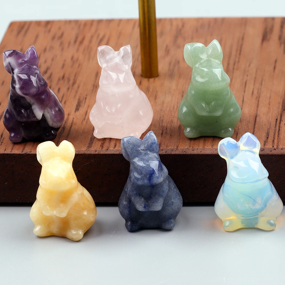 Hand Carved Natural Stone Rabbit Figurine 1 Inch Jade Hare Quartz Amethyst Animal Statue for Home Decor
