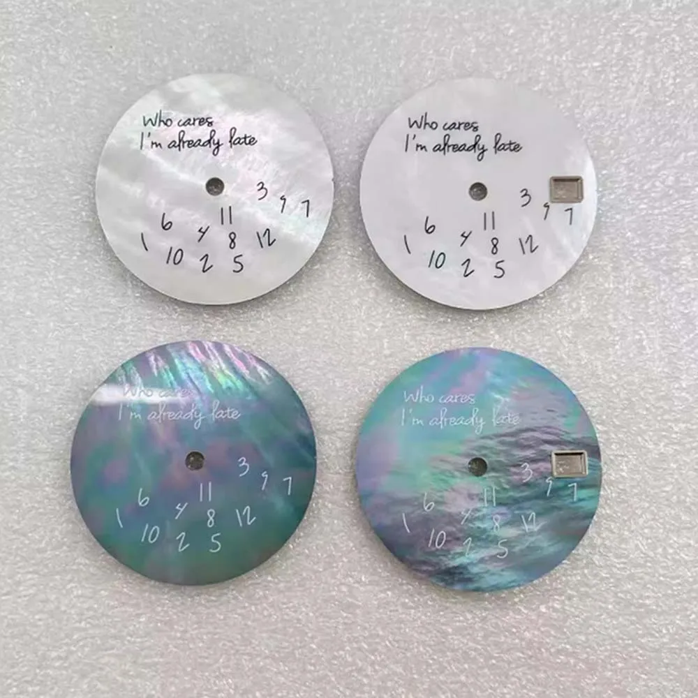 28.5mm 수정된 다이얼 (창 포함/미포함) DIY 천연 조개껍데기 다이얼 영어 및 숫자 그래피티 시계 문자판 (NH35 무브먼트용)