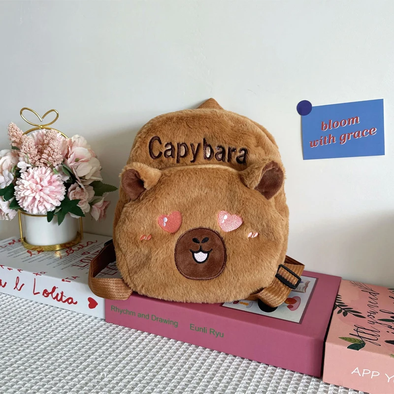 Kapibara-Plüsch-Rucksack, großes Fassungsvermögen, lustige weiche Plüsch-Rucksäcke, langlebig, für Schule, College, Reisen, Tagesrucksack, Geburtstagsgeschenk für Kinder