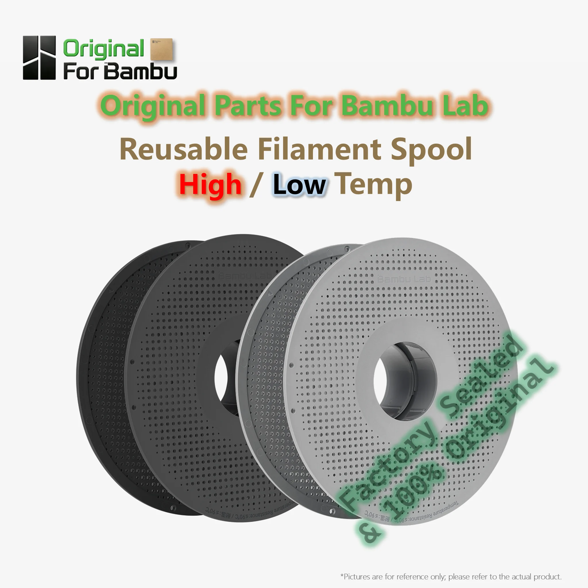 Original Bambu Lab Reusable Spool Low/High Temp 3D Printer Filament Spool,  Eco-Friendly Filament Spool with RFID, White/Black