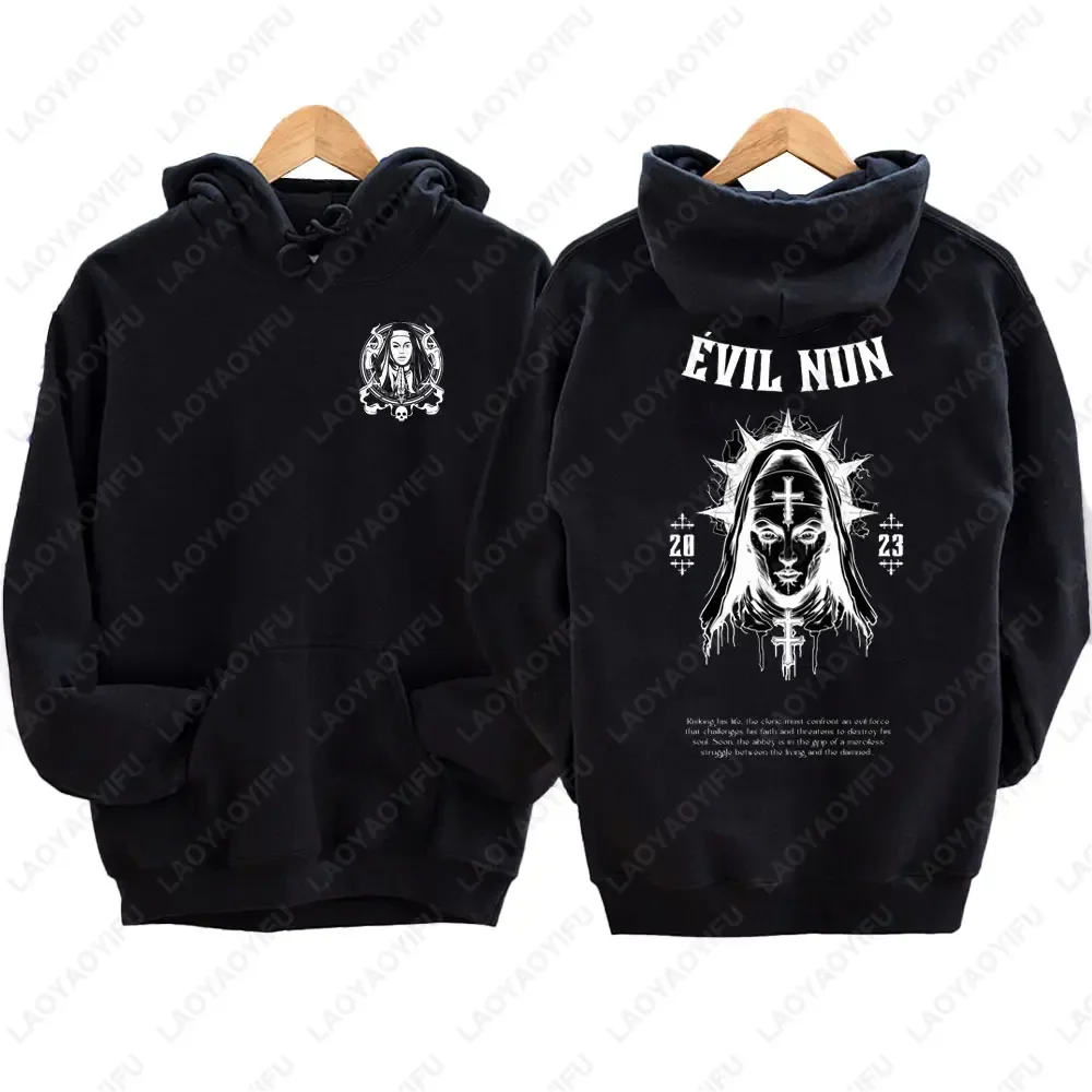 The Bad Nun Satan Street Hip-Hop Nun Print Fleece Sweater Harajuku Autumn and Winter Casual Long-sleeved  Antisocial Men Hoodie