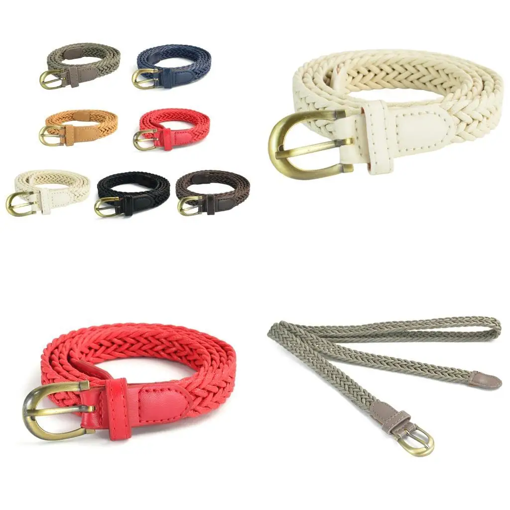 

A52E Simple Braided Belt with Textured Wax Cord Accent Adjustable Thin Waist Sash