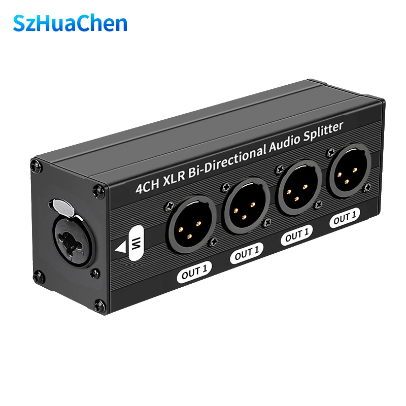 No Power Needed XLR Balanced Audio Splitter 1X4 3 Pin 1 Input 4 Output Audio Signal Splitter Box for Live Broadcast