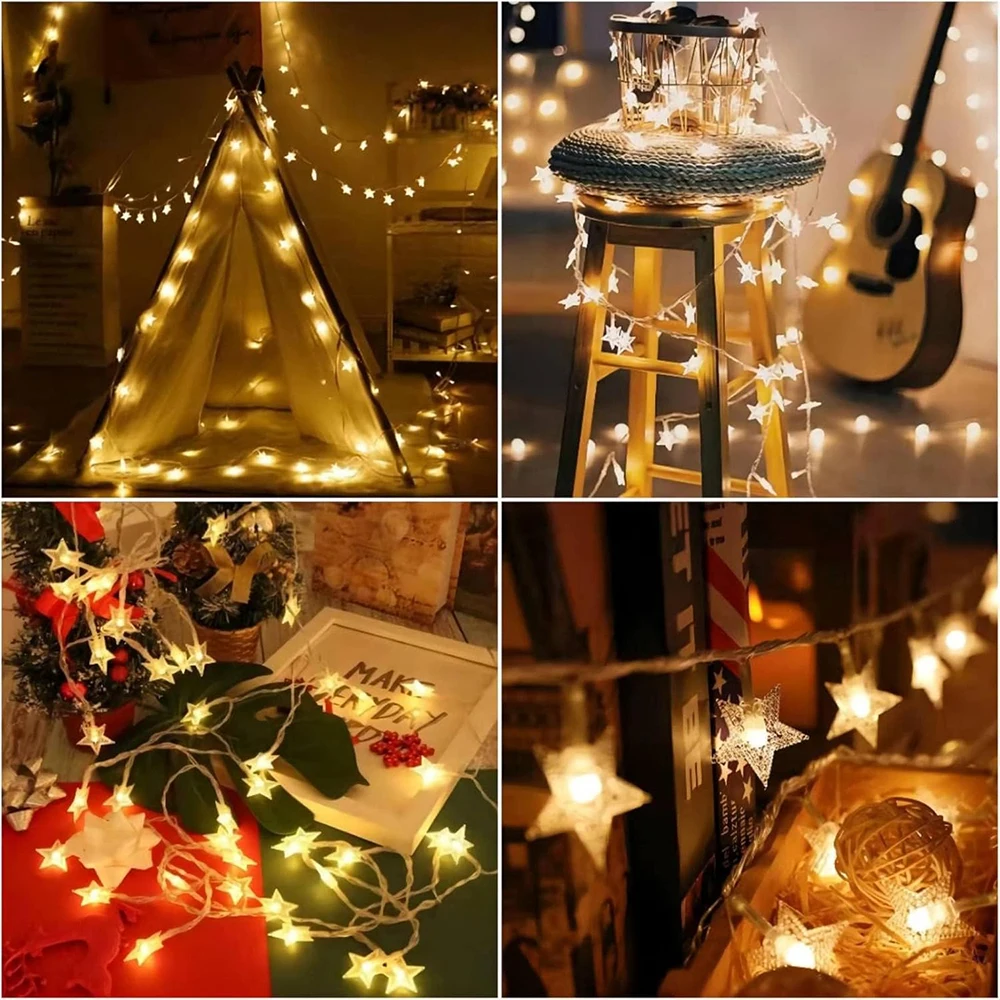 Guirnalda de luces LED con forma de estrella, guirnalda de luces navideñas con USB/batería para fiesta, boda, hogar, decoración de Patio al aire libre