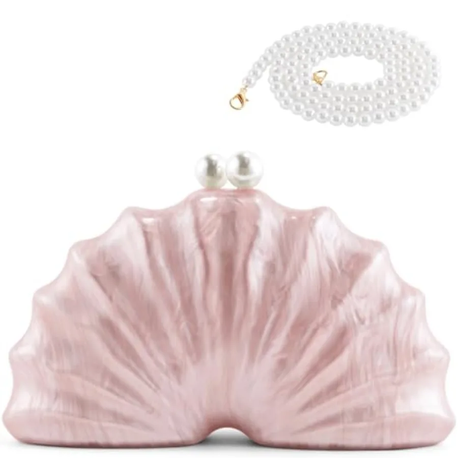 

Женская акриловая сумка-клатч в форме ракушки, роскошная акриловая сумка с мраморным эффектом и цепочкой через плечо, для свадеб и вечеринок